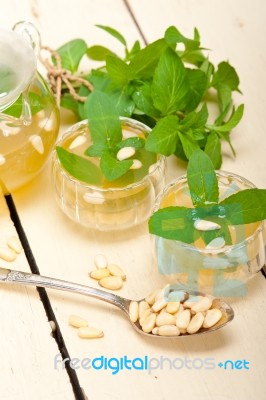 Arab Traditional Mint And Pine Nuts Tea Stock Photo