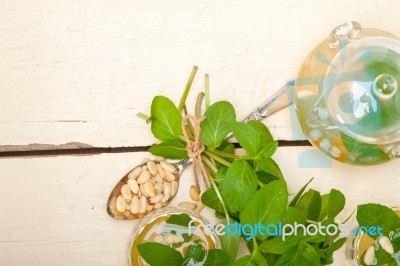 Arab Traditional Mint And Pine Nuts Tea Stock Photo