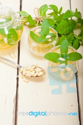 Arab Traditional Mint And Pine Nuts Tea Stock Photo