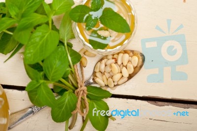 Arab Traditional Mint And Pine Nuts Tea Stock Photo