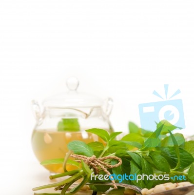 Arab Traditional Mint And Pine Nuts Tea Stock Photo