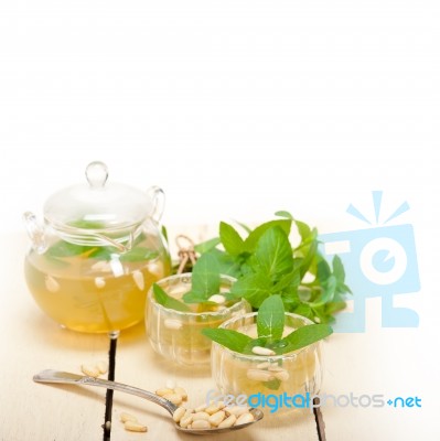 Arab Traditional Mint And Pine Nuts Tea Stock Photo