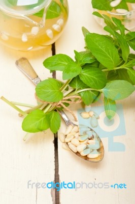 Arab Traditional Mint And Pine Nuts Tea Stock Photo