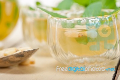 Arab Traditional Mint And Pine Nuts Tea Stock Photo