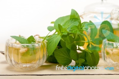 Arab Traditional Mint And Pine Nuts Tea Stock Photo