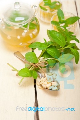 Arab Traditional Mint And Pine Nuts Tea Stock Photo