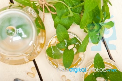 Arab Traditional Mint And Pine Nuts Tea Stock Photo