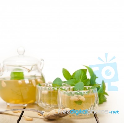 Arab Traditional Mint And Pine Nuts Tea Stock Photo