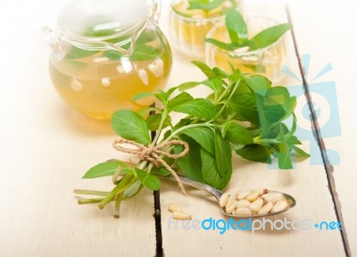 Arab Traditional Mint And Pine Nuts Tea Stock Photo