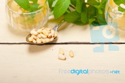 Arab Traditional Mint And Pine Nuts Tea Stock Photo