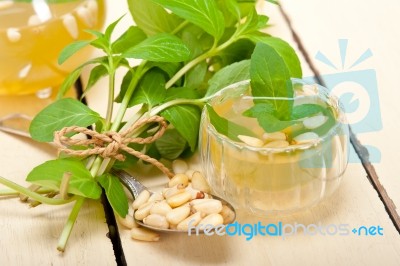 Arab Traditional Mint And Pine Nuts Tea Stock Photo