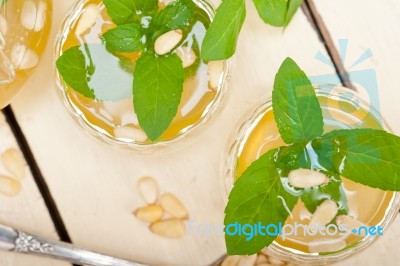 Arab Traditional Mint And Pine Nuts Tea Stock Photo