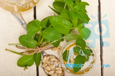 Arab Traditional Mint And Pine Nuts Tea Stock Photo