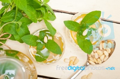 Arab Traditional Mint And Pine Nuts Tea Stock Photo