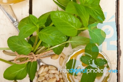 Arab Traditional Mint And Pine Nuts Tea Stock Photo