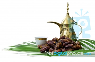 Arabic Coffee With Fresh Dates Stock Photo