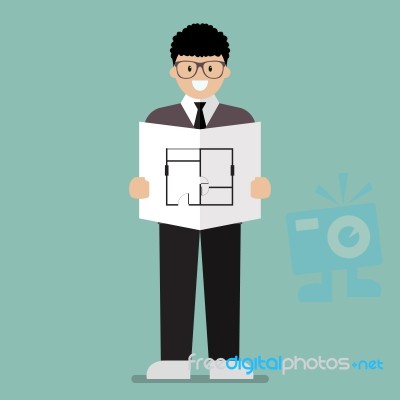 Architect Flat Cartoon Stock Image