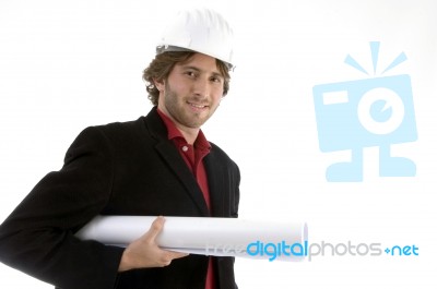 Architect Holding Blueprint Stock Photo