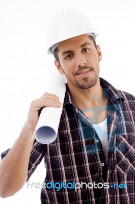 Architect Holding Blueprint Roll Stock Photo