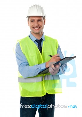 Architect Holding Clipboard Stock Photo