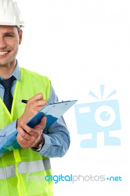 Architect Holding Clipboard Stock Photo