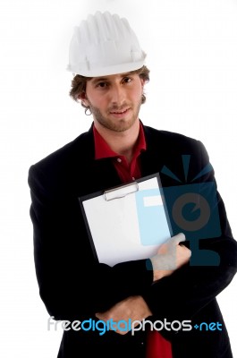 Architect Holding Clipboard Stock Photo