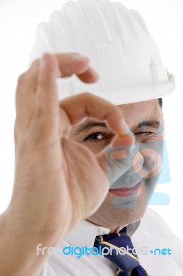 Architect Showing Ok Gesture Stock Photo