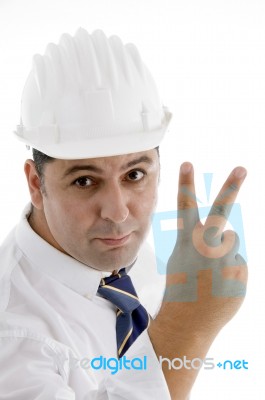 Architect Showing Winning Gesture Stock Photo