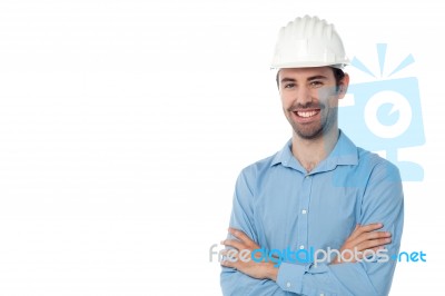 Architect Standing With Hardhat Stock Photo