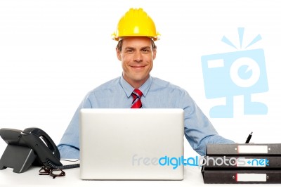 Architect Wearing Safety Helmet Stock Photo