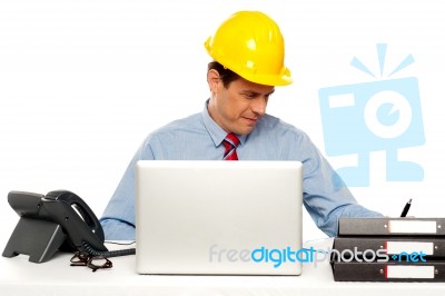 Architect Wearing Safety Helmet Stock Photo