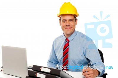 Architect Wearing Safety Helmet Stock Photo