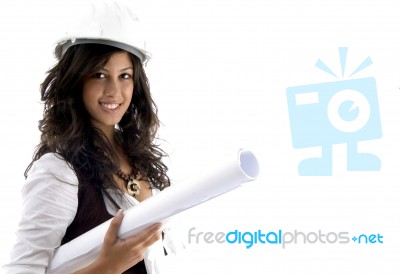 Architect With Blueprint Roll Stock Photo