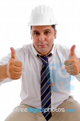 Architect With Goodluck Handgesture Stock Photo