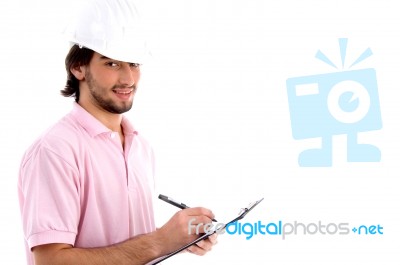 Architect Writing On Clipboard Stock Photo