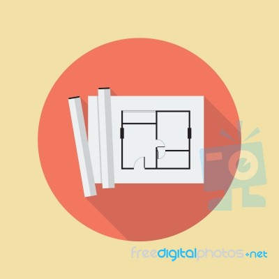 Architectural Blueprint Flat Icon Stock Image