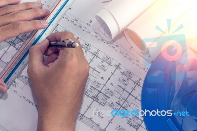 Architectural Project In Progress. Engineering Concept Stock Photo