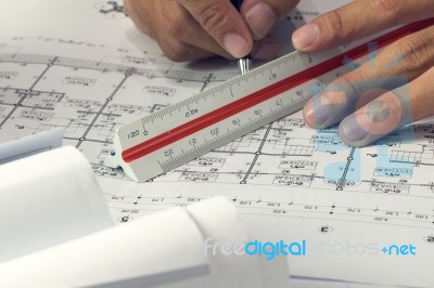 Architectural Project In Progress. Engineering Concept Stock Photo