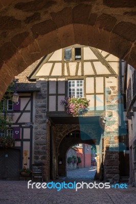 Architecture Of Riquewihr In Haut-rhin Alsace France Stock Photo