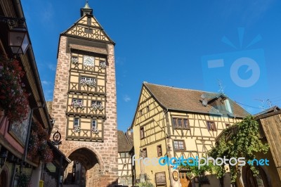 Architecture Of Riquewihr In Haut-rhin Alsace France Stock Photo