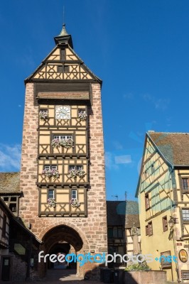 Architecture Of Riquewihr In Haut-rhin Alsace France Stock Photo