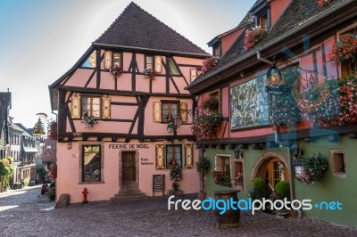 Architecture Of Riquewihr In Haut-rhin Alsace France Stock Photo