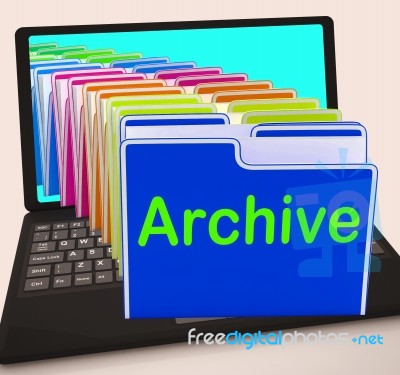 Archive Folders Laptop Show Documents Data And Backup Stock Image