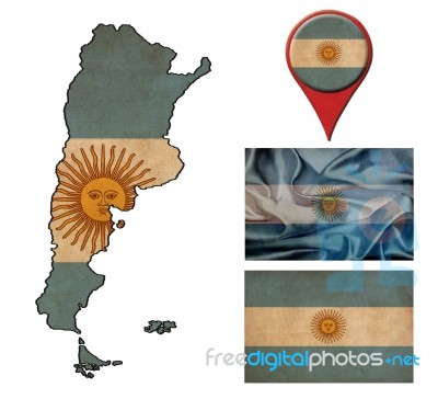 Argentina Flag, Map And Map Pointers Stock Image