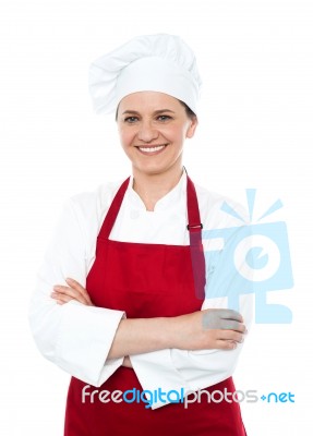 Arm Crossed Aged Lady Chef Stock Photo