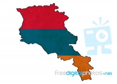 Armenia Map On Armenia  Flag Drawing ,grunge And Retro Flag Seri… Stock Image