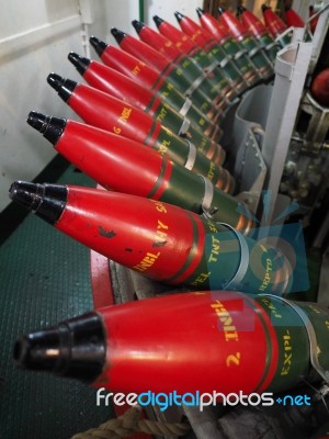 Armoury Full Of Shells On Hms Belfast Stock Photo