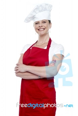 Arms Crossed Female Chef Stock Photo