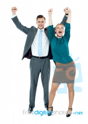 Arms Raised Business Team Stock Photo