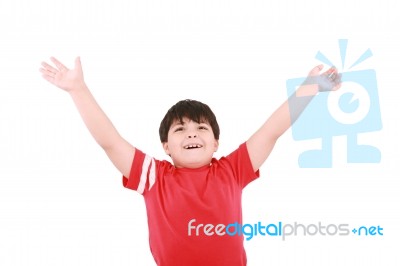 arms raising Young Boy Stock Photo